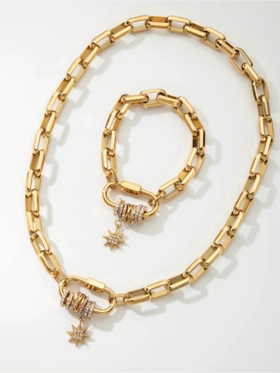 Anthropologie Jewelry - 18K Gold Plated Crystal Necklace and Bracelet with Star Charm Waterproof SET